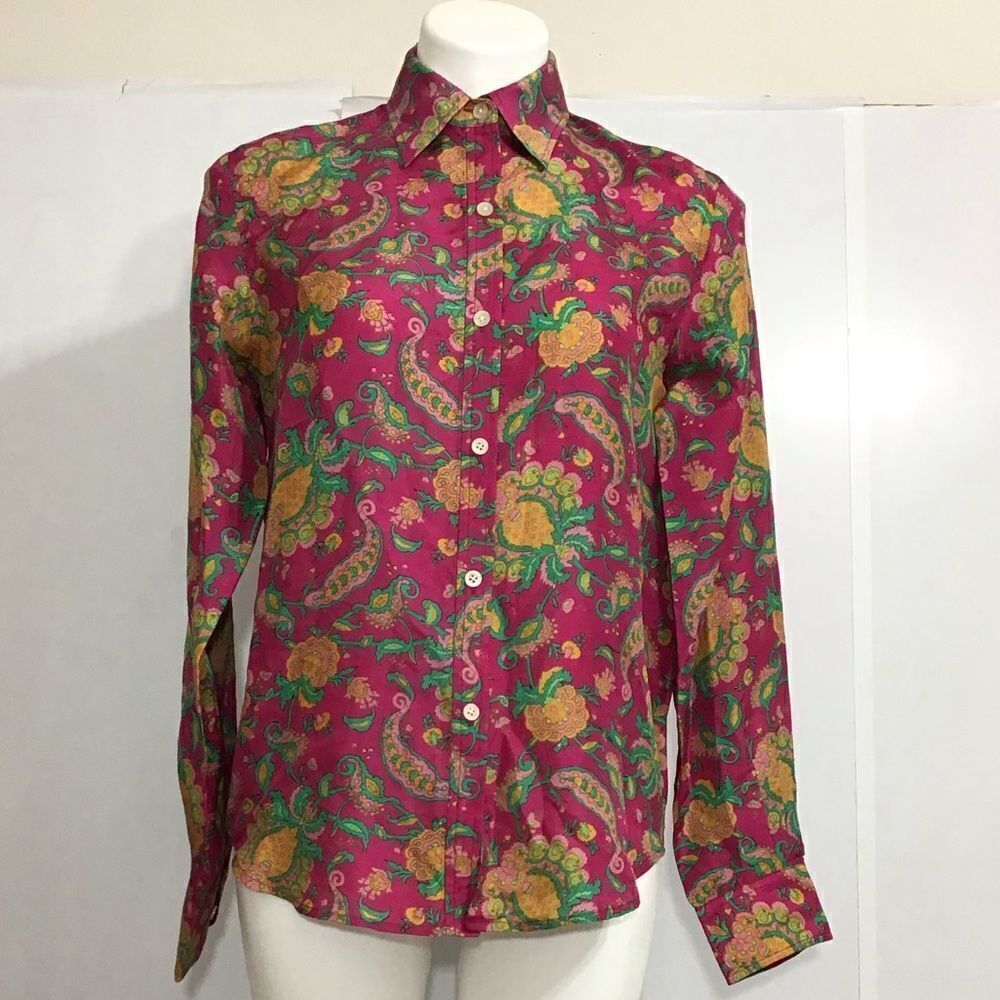 Ralph Lauren Pink Floral Long Sleeve Blouse 100% Silk Size Small - Picture 2 of 9